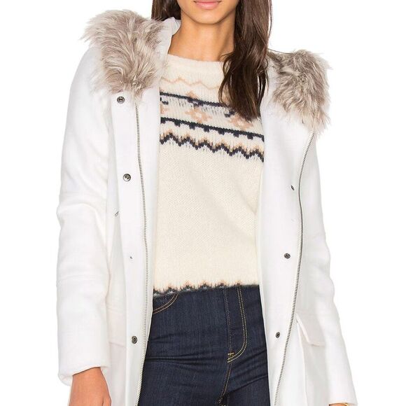 Cupcakes and Cashmere Ivory Standford Coat Faux Fur Hood Woman’s Large - Picture 1 of 14